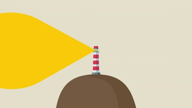 Cartoon Lighthouse flat design icon loop animation