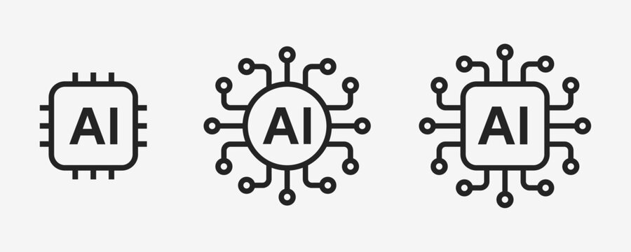 Artificial intelligence AI processor chip vector icon symbol. AI system icon illustration vector
