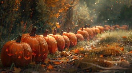 A line of pumpkins