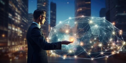 Businessman touching customer global structure networking and data exchanges connection, Digital marketing, Social Media, Communication network