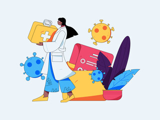 Medical characters fighting the epidemic flat vector concept operation hand drawn illustration
