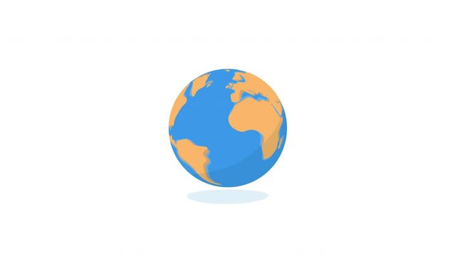 Cartoon Globe Flat Design Planet Earth loop animation spinning on white background and green screen