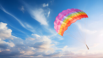 The paraglider flies in the sky in beautiful clouds.