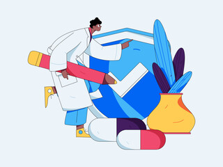 Medical characters fighting the epidemic flat vector concept operation hand drawn illustration
