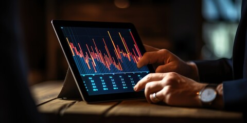 Businessman using tablet analyzing sales data and economic growth graph chart. Business strategy