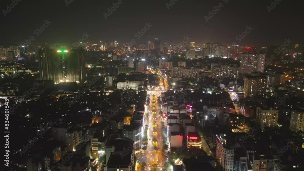 Poster Aerial view of Hanoi Downtown Skyline, Vietnam. Financial district and business centers in smart urban city in Asia. Skyscraper and high-rise buildings at night.