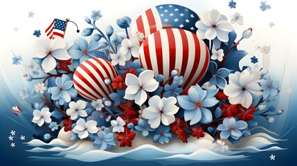 Fototapeta premium Going to the beach on Independence Day, freedom and liberty, stars and stripes decorations illustration