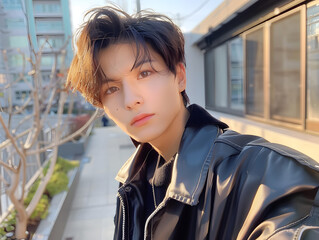 自撮りをしているアジア人男性