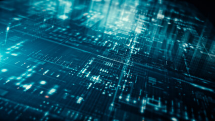 Futuristic screen display matrix, hi-tech digital data telemetry with encrypted numbers, display dynamic background for computer desktop screen display format