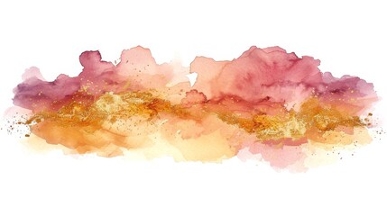  A watercolor scene of pink, yellow, and orange ink smatterings against a pristine white backdrop; reserve area for text or title, left side