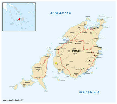 Map of the Greek Cycladic island of Paros