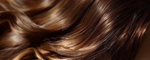 Naklejka premium A closeup of brown hair reflecting light, showcasing its rich texture and natural shine