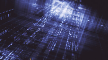Futuristic screen display matrix, hi-tech digital data telemetry with encrypted numbers, display dynamic background for computer desktop screen display format