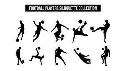 Collection of football players Silhouette. Silhouettes of different pose of football players silhouette concept