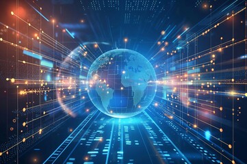 Obraz premium Global Digital Network: Futuristic Technology and Data Connections