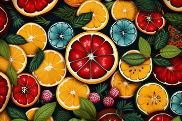 Vintage, retro, style background or wallpaper, symmetry, detailed, with fun colors, mexican fruits...