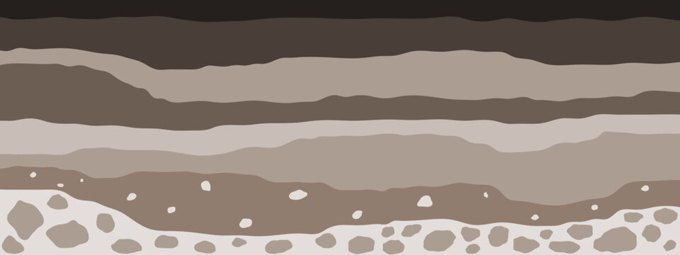 Layered brown soil and rock subsurface. Soil layer cross section