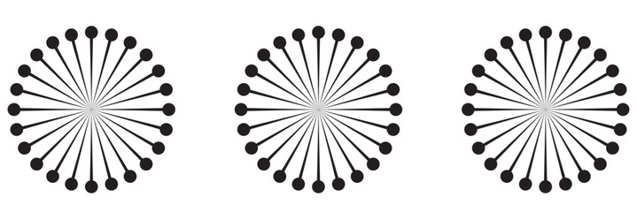 Radial circle lines. Circular radiating lines geometric element. Sun star rays symbol. Abstract geometric shapes. Design element. Vector illustration isolated on white background.