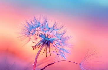 Pastel Sky Dandelion Macro with Wind and Morning Light