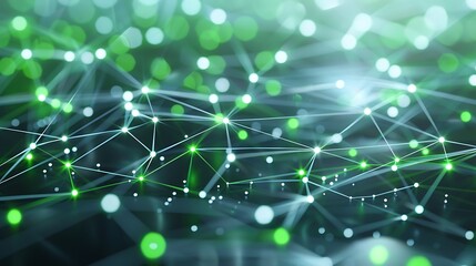 Obraz premium Modern tech background with bright green and white dots connected in an intricate plexus network
