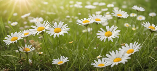 Fototapeta premium beautiful daisy flowers in a meadow. Summer, spring nature background
