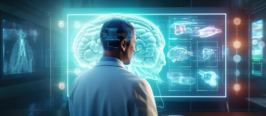 Healthcare and medical, Doctor and robotics research diagnose Human brains scan. Record and report with modern virtual interface, alzheimer's and parkinson, science