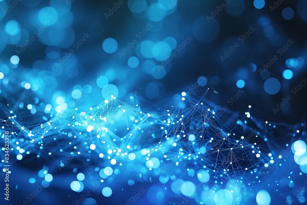 Poster blue abstract background with a network grid and particles connected, blue abstract background with 