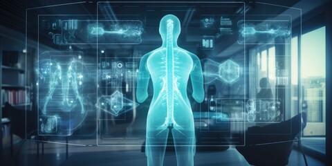 Healthcare and medicine, Virus, Doctor and robotics research diagnose virtual Human Lungs with virus spread inside on modern interface screen on laboratory