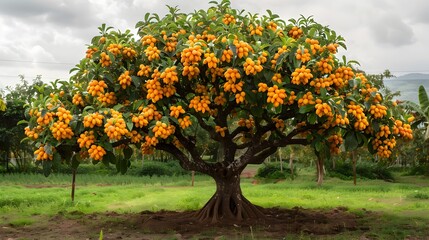 Lush Mango Tree Laden With Ripe Tropical Fruit In Verdant Garden Landscape