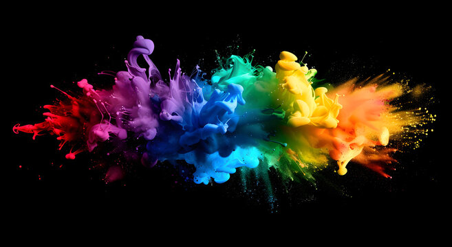 Rainbow ink clouds, color explosion, black background, color grading, Colorful paint, color ink in water, colorful smoke, colorful cloud, rainbow colors, abstract