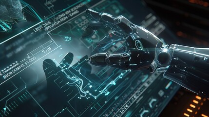 
Robot Hand Pressing on Virtual Digital Screen

