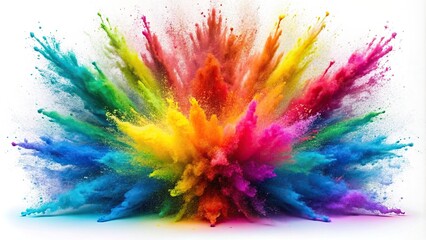 Rainbow holi powder paint explosion on white background, colorful, vibrant, celebration, festival, powder, explosion, isolated, diversity, colorful, rainbow, fun, artistic, abstract