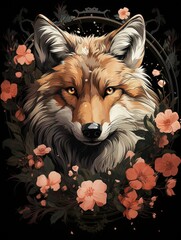 Naklejka premium Majestic Wolf T-Shirt Design on Black Background