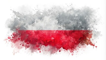 Abstract grunge Poland flag painted with watercolor splashes on white background , Poland, flag, national, holiday, background, abstract, grunge, watercolor, paint, splashes, template