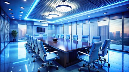 Conference room meeting in blue tones, conference room, meeting, business, teamwork, collaboration, strategy, planning, corporate, interior design, modern, workplace, presentation