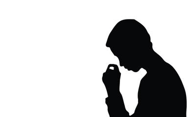 Side profile portrait silhouette of a teenage boy thinking eps vector
