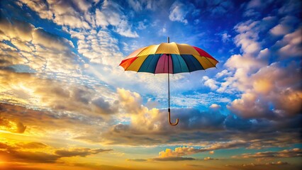 Umbrella flying floating in the sky background wallpaper concept, umbrella, flying, floating, sky, background, wallpaper, concept, weather, protection, isolated, colorful, design, whimsical