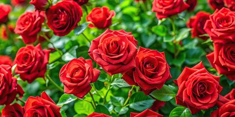 Background of vibrant red rose flowers and lush green leaves, red, rose, flowers, background, lush, green, leaves, nature, garden, beautiful, floral, vibrant, romantic, petals, blooming