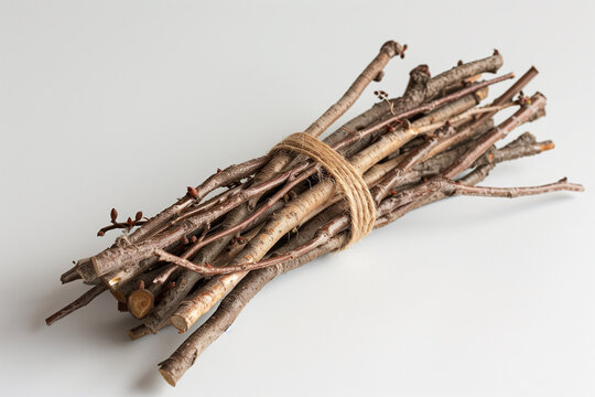 A bundle of sticks on a white surface background