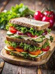 Meat sandwich pastrami roast beef vegetables sauce cheese delicious toasted bread