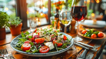 Salad, healthy food, vegetables, fruit.