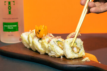 sushi rolls with salmon