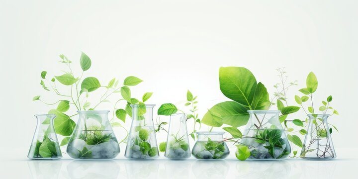 Plant and environment research, DNA, Gene therapy, Biology laboratory nature and science, Plants with biochemistry structure on a white background