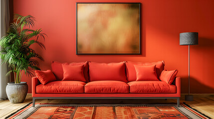 Coral or terracotta living room accent sectional sofa