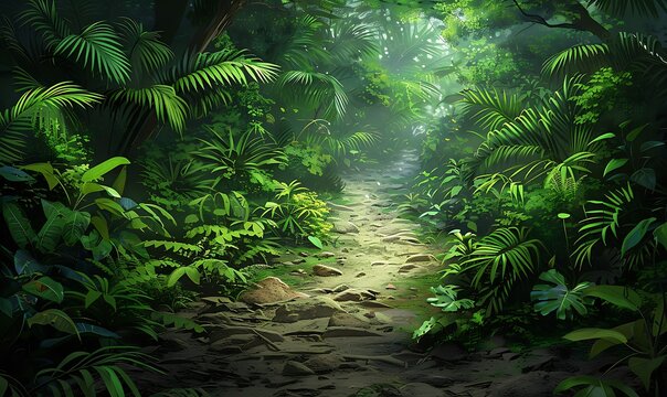 Illistration Background Forest Secrets Mystery Trails in the Tropical Rainforest