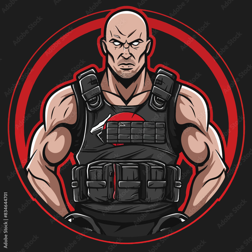 Sticker bald muscular man