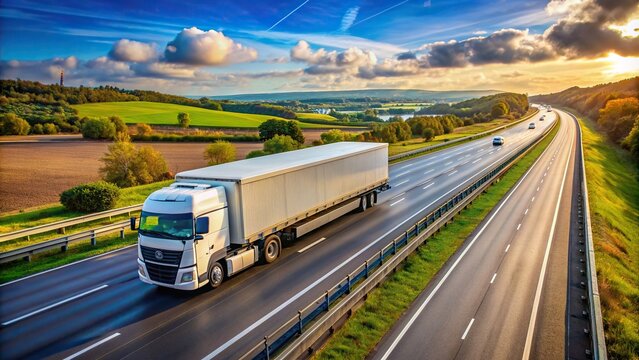 Lorry cargo transport delivery in motion on United Kingdom M1 motorway, Lorry, cargo, transport, delivery, motion, United Kingdom, M1 motorway, highway, transportation, logistics, freight