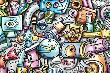 Obraz premium Cartoon cute doodles of a factory of imagination producing creative innovations, Generative AI