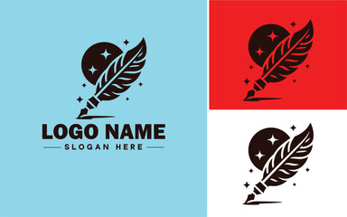 writing quill icon Pen Feather pen Quill pen flat logo sign symbol editable vector