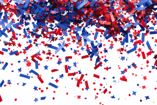 A red, white, and blue confetti shower with stars